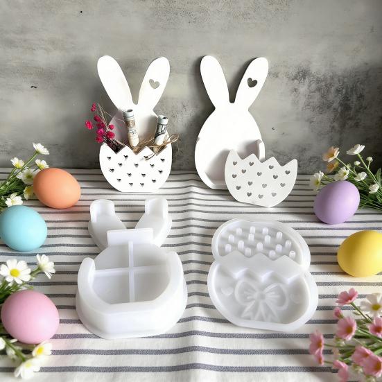 Easter Bunny Mold Flexible Silicone Mold Chocolate Fondant Candy Melts Ice Cubes Easy To Clean Dishwasher Safe 3D Easter Decoration Mold