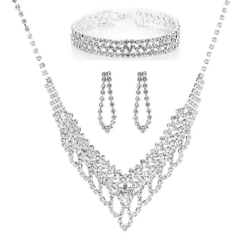 European and american wedding rhinestone evening accessories - full diamond sparkling hollow necklace set