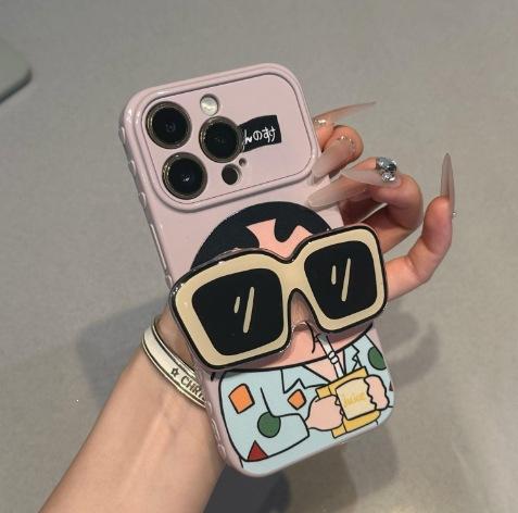 Trend cartoon sunglasses holder for iPhone17PROMAX mobile phone case Apple 16 anti-drop bright soft case 12