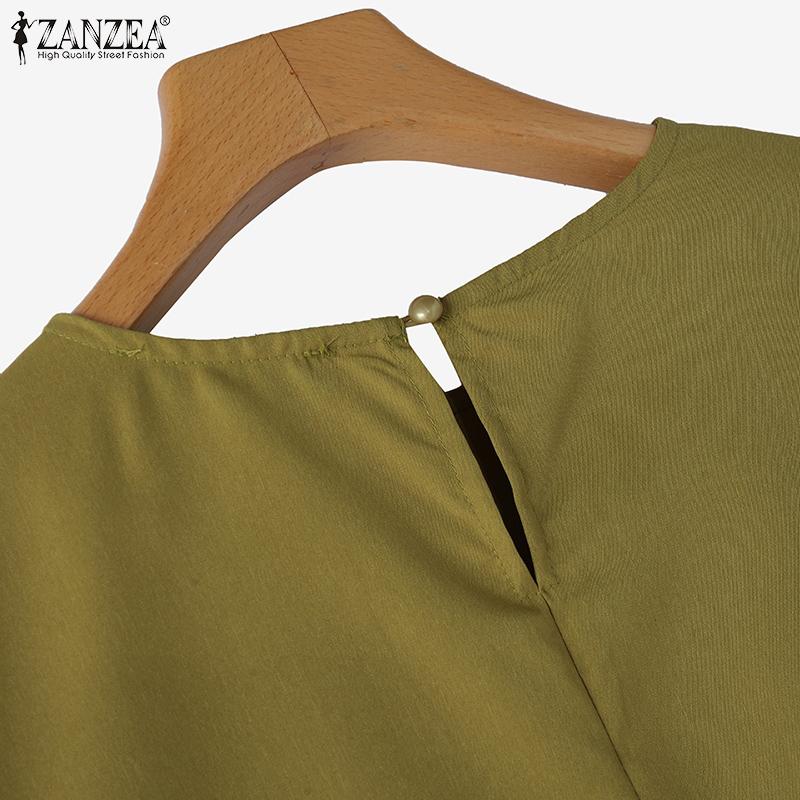 ZANZEA Női alkalmi, kerek nyakú, 3/4 ujjú bő, egyszínű póló