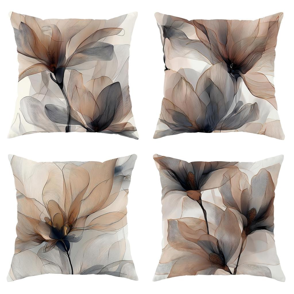 Floral Beige Brown Throw Pillow Cover One Sided Printing Decorative Cushion Cover Vintage Rustic Farmhouse Home Decorations Sofa