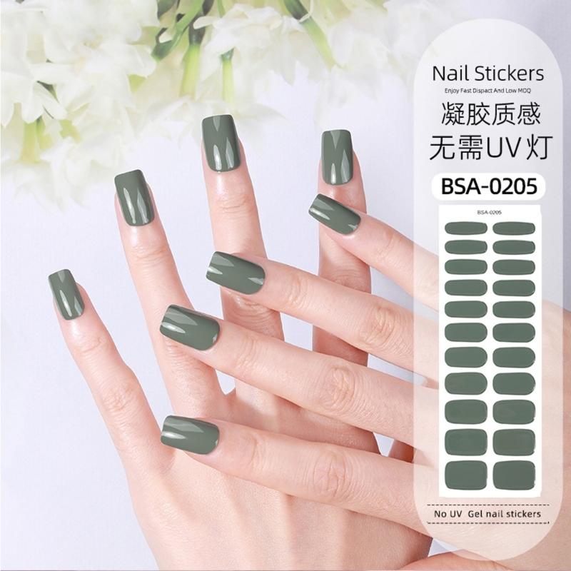 Gel Nail Strips Kit 22Pcs Solid Color Nail Stickers No UV Light Needed Easy Application for Home Travel Party Wedding