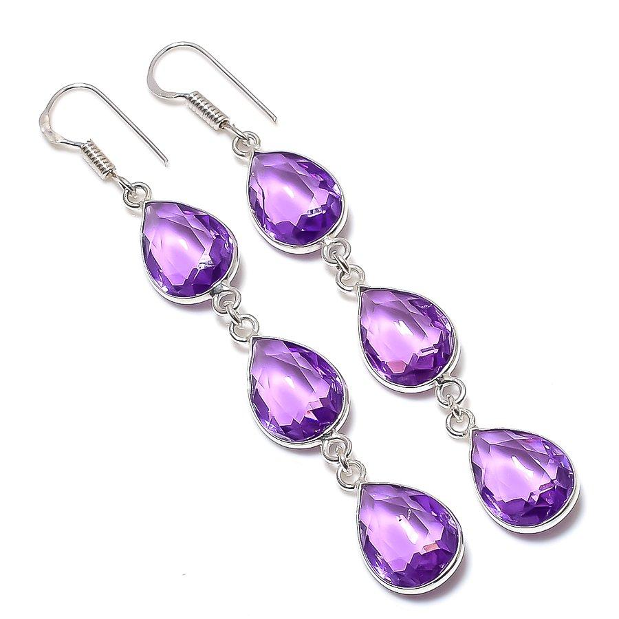

Ювелирные серьги из стерлингового серебра 925 пробы с натуральным аметистом, 3,03 дюйма, d4v08