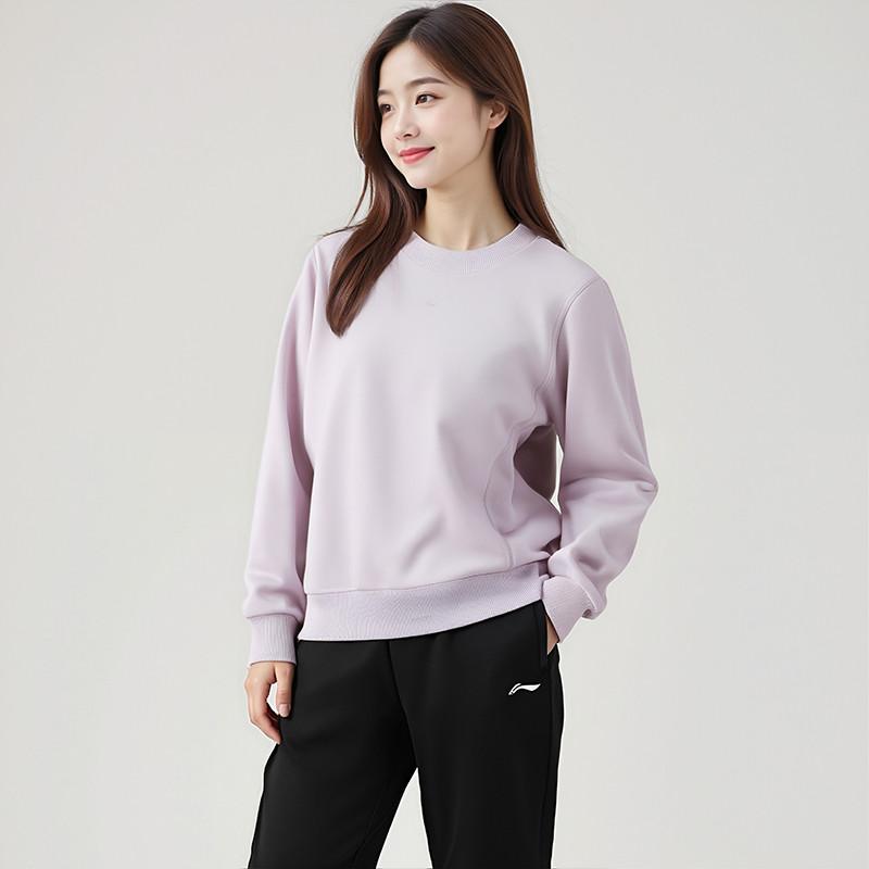 Li Ning Sweatshirts Unisex Silk Purple New Fleece Lined Crew Neck Moderate Regular AWDT782-7