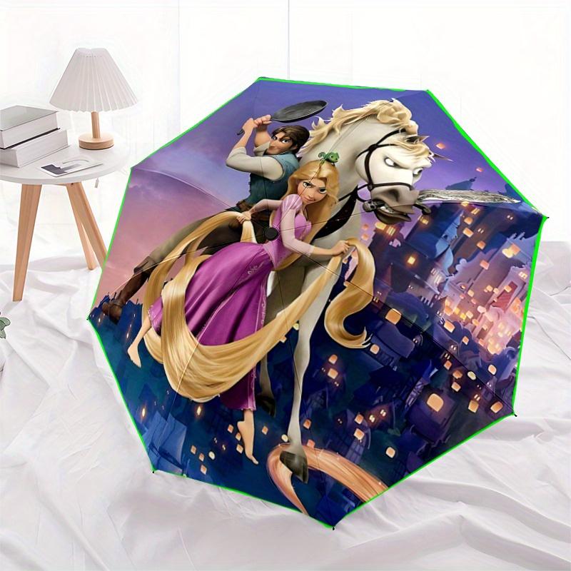 

1pc Tangled Rapunzel & Flynn Rider Auto Open Close Umbrella, Portable 3-Fold Design with 8-Bone Iron Frame, Outdoor Umbrella for Fans, Trave