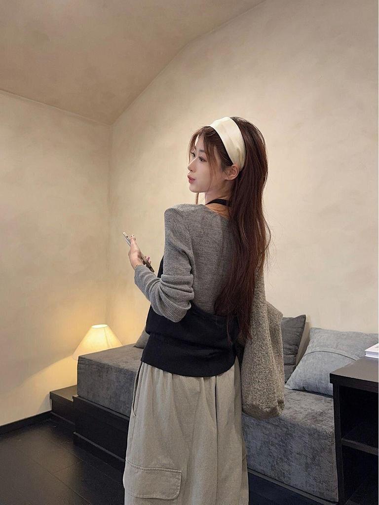 Korean Style Knitwear & Halter Vest with Casual Pants Women's Three-Piece Set