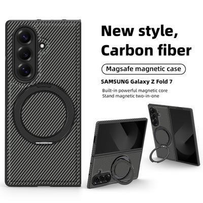 Funda Magnética Minimalista de Fibra de Carbono Kevlar para Samsung Galaxy Z Fold 7 6 5 4 3 Para Mag-safe Cubierta con Soporte Giratorio 360
