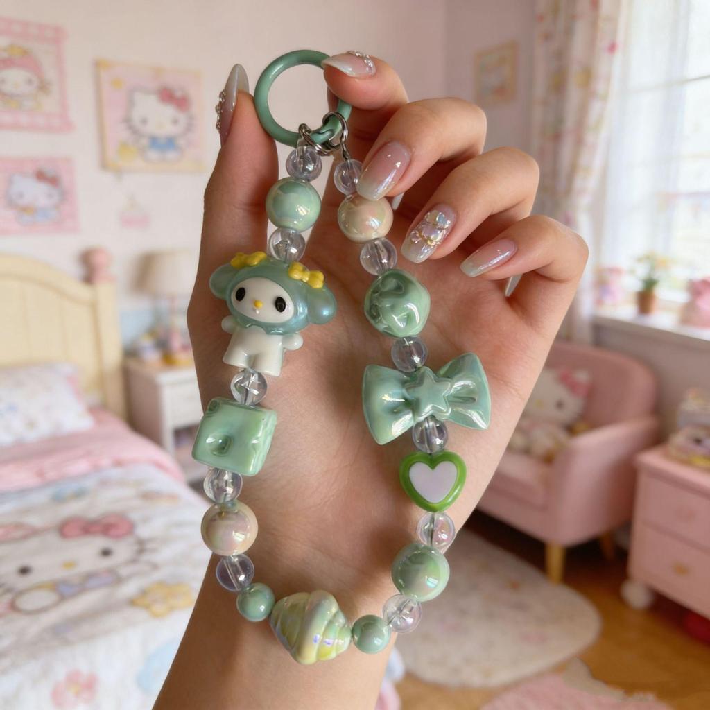 Sanrio Bow Knot Beaded Phone Lanyard & Keychain for Girls