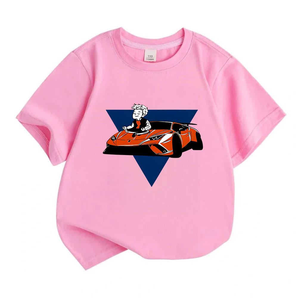 Kids Boys Girls Crew Neck Short Sleeve T-Shirt, 100% Cotton Casual Top, Cool Sports Racing Car Print, Comfortable Breathable Summer Daily Wear for Lit