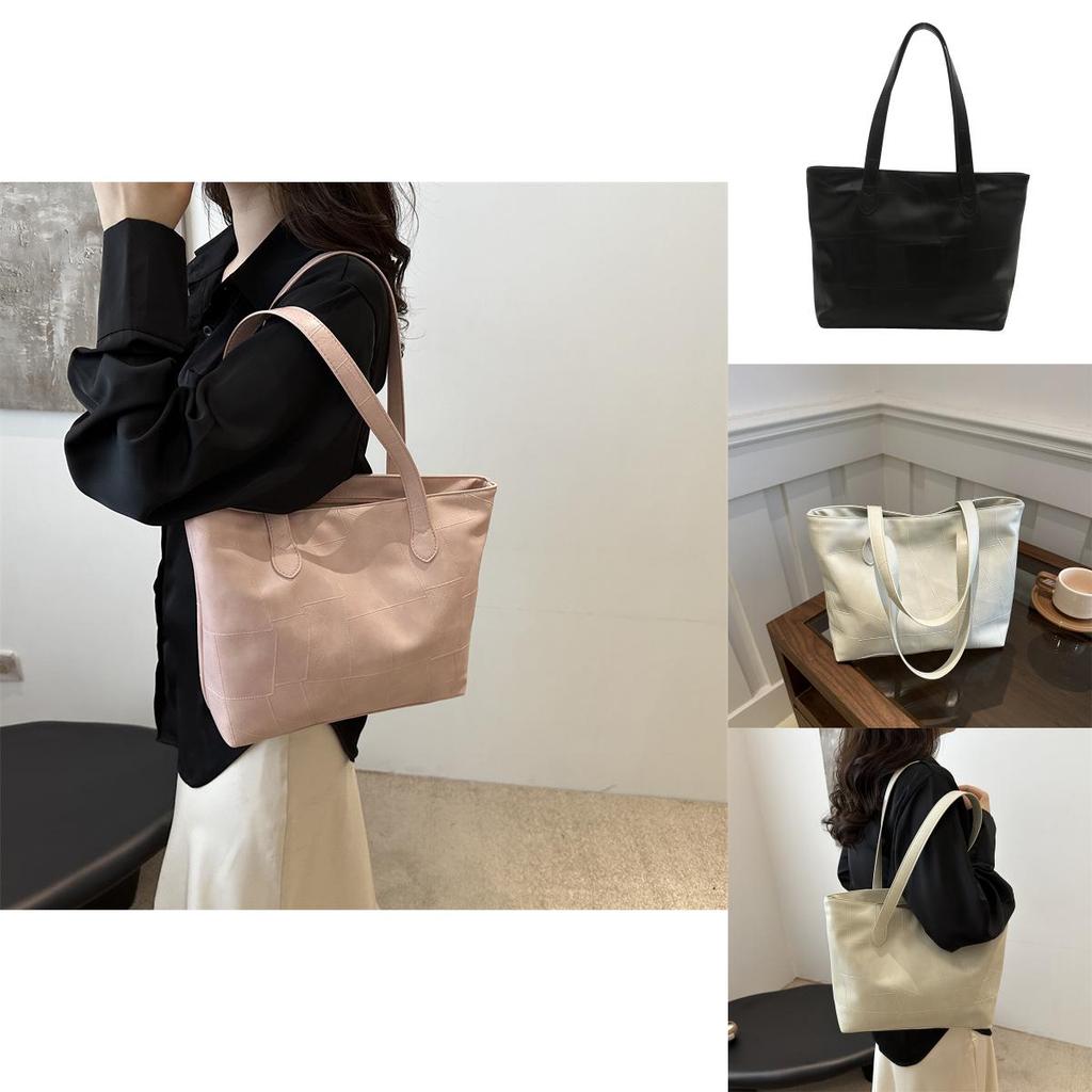 Trendy Black Pu Tote Bag For Women Spacious Commuter Shoulder Bag With Casual Style