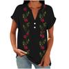 Women Casual Loose Fit Short Sleeve V Neck Button Floral Print Top Lightweight Summer Blouse