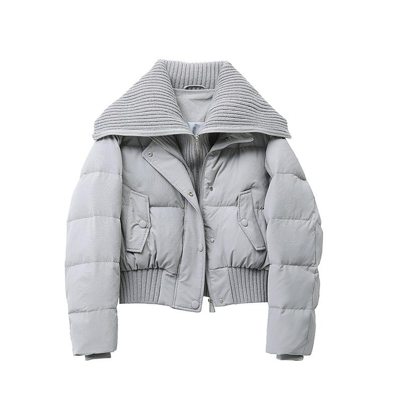 Autumn Winter Women Fake Two Pieces Padded Jacket Turn-down Collar Crop Down Jacket Korean Thick Parkas Outwears Designer