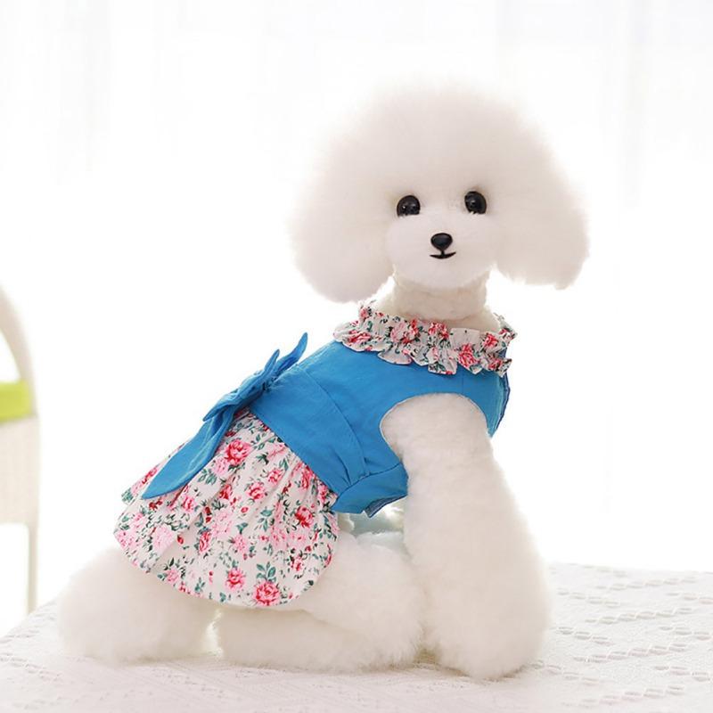 Floral Dog Cat Dress Shirt Bownot Skirt  with Matching Dog Leash Pet Puppy Skirt Spring Summer Clothes Apparel