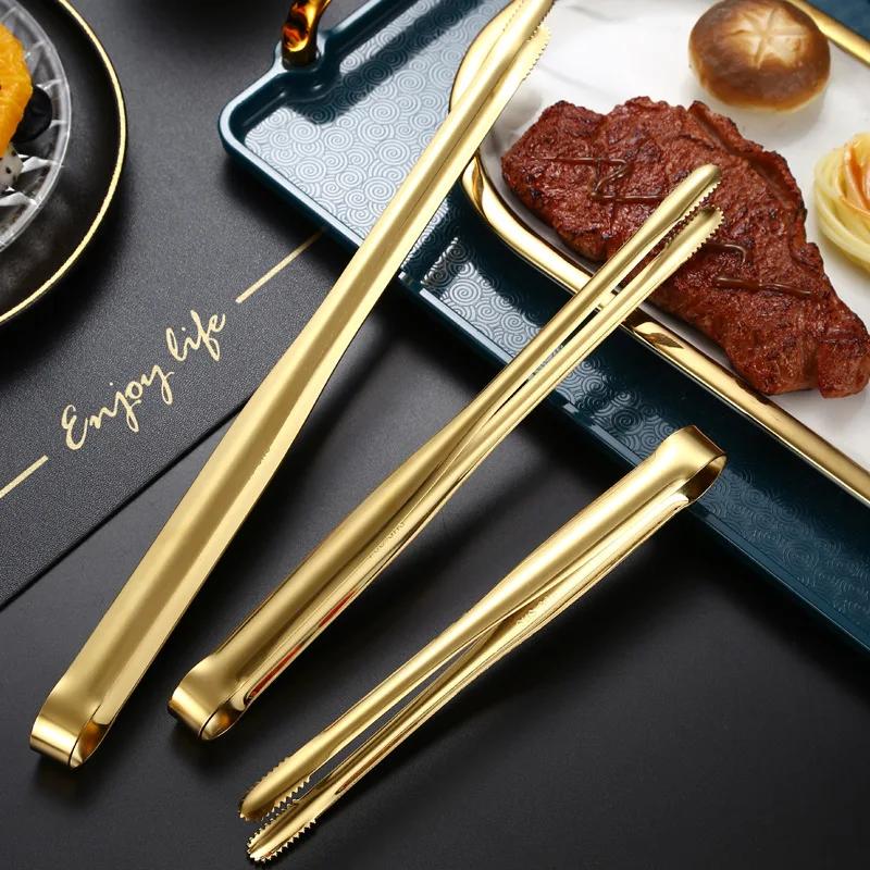 1Pcs Long-handled Stainless Steel Food Clamp Barbecue Tongs Meat Steak Ice Salad Clip Cooking Utensils for Kitchen Convenience