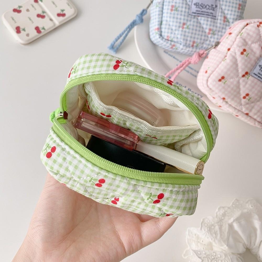 Cute Design Korean Cherry Pencil Case Large Capacity Cloth Plaid Pen Bag  Children