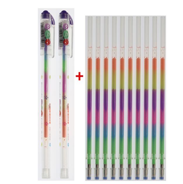 

10 Refills + 2 Pen Sets 6 Colors Rainbow Gel Pen School Office Supplies Graffiti Mark Stationery Children Learning Stationery (as the picture,Multi-Colored)