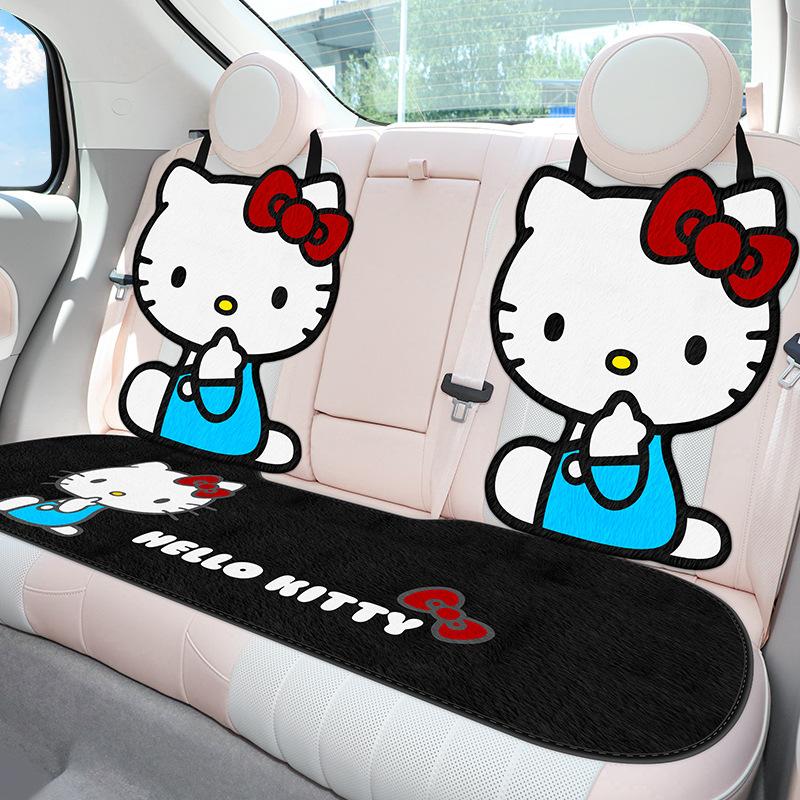 Hello Kitty Universal Car Short Plush Cushion Cartoon 3D Shaped Winter Five Seat Cover Car Soft Cushion for Car Interior Decor