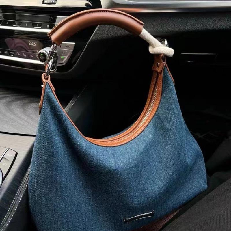 Niche design denim underarm bag women, new large-capacity tote bag fashionable shoulder bucket bag