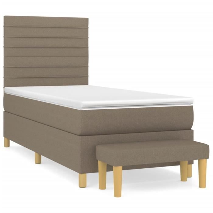 3137201 vidaXL Lit à sommier tapissier avec matelas Taupe 90x190 cm Tissu