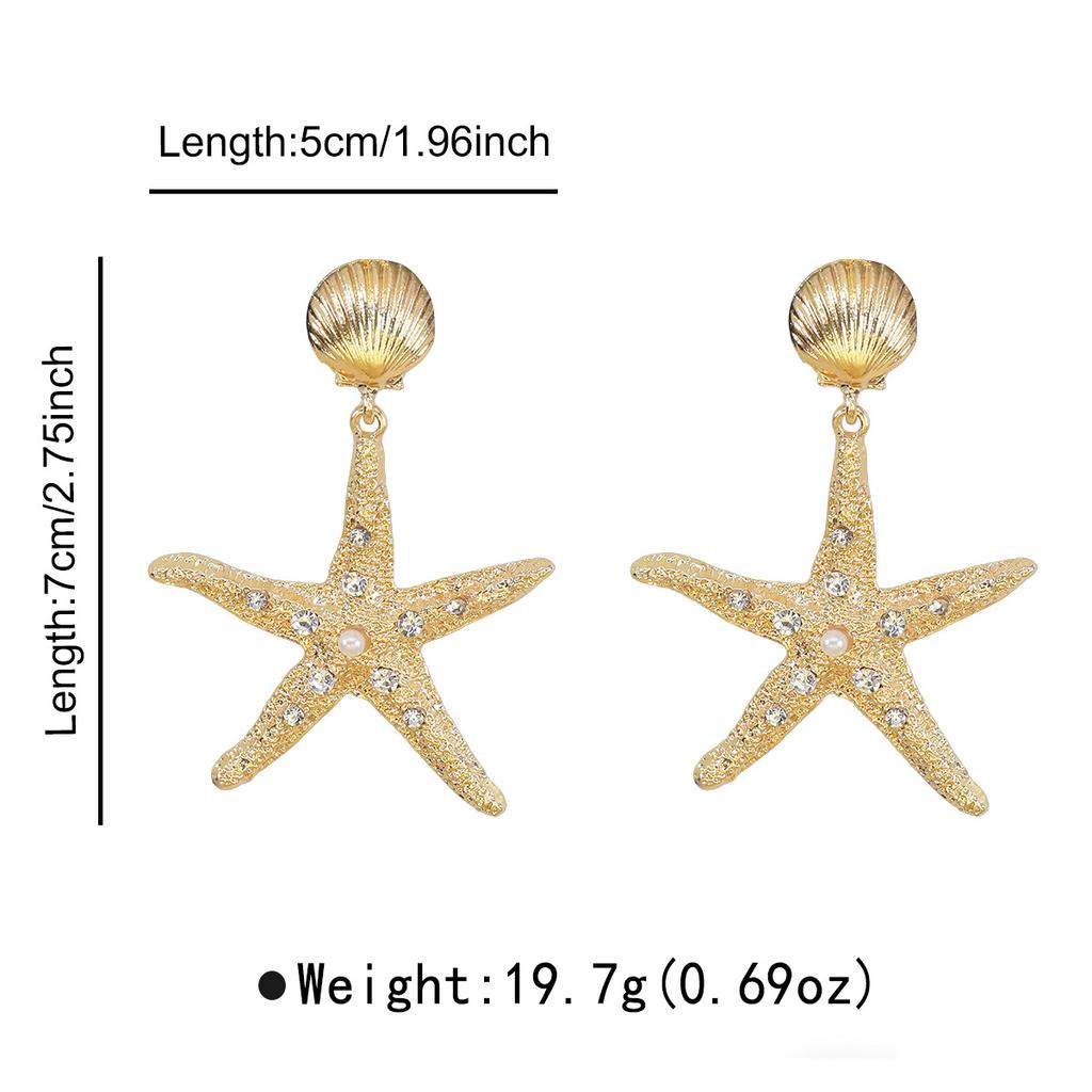 Exaggerated Texture Large Star Shell Drop Earrings for Women Ladies Bohemian Vacation Style Dangle Earrings Jewelry Accessories