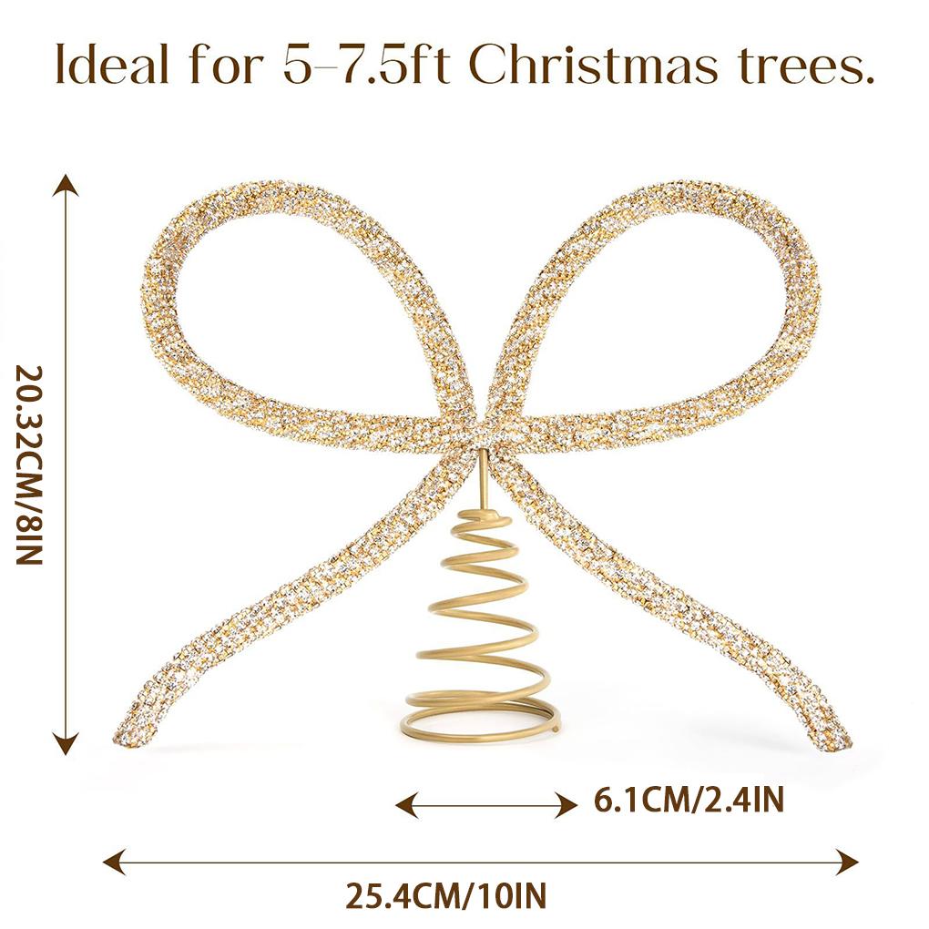 Gold Bow Tree Topper Christmas Tree Topper Elegant Rhinestone Bow Tree Topper for Xmas Holiday Decor Gold for Christmas for Home