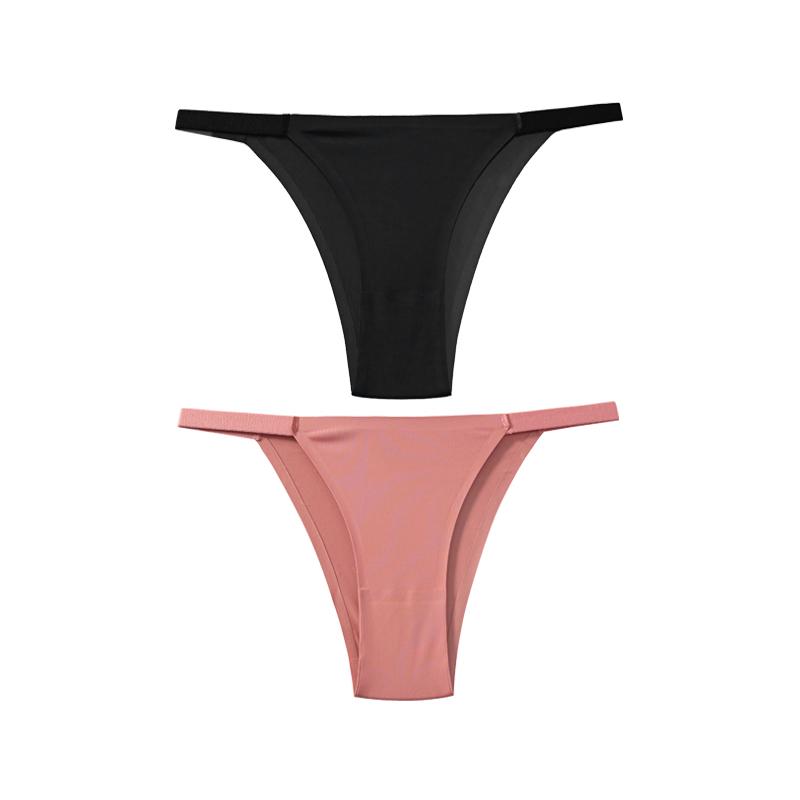 TERMEZY 2Pcs/Lot Women Sexy Ice Silk Panties Low-waist Seamless G String Lingerie Solid Half Hip Underwear