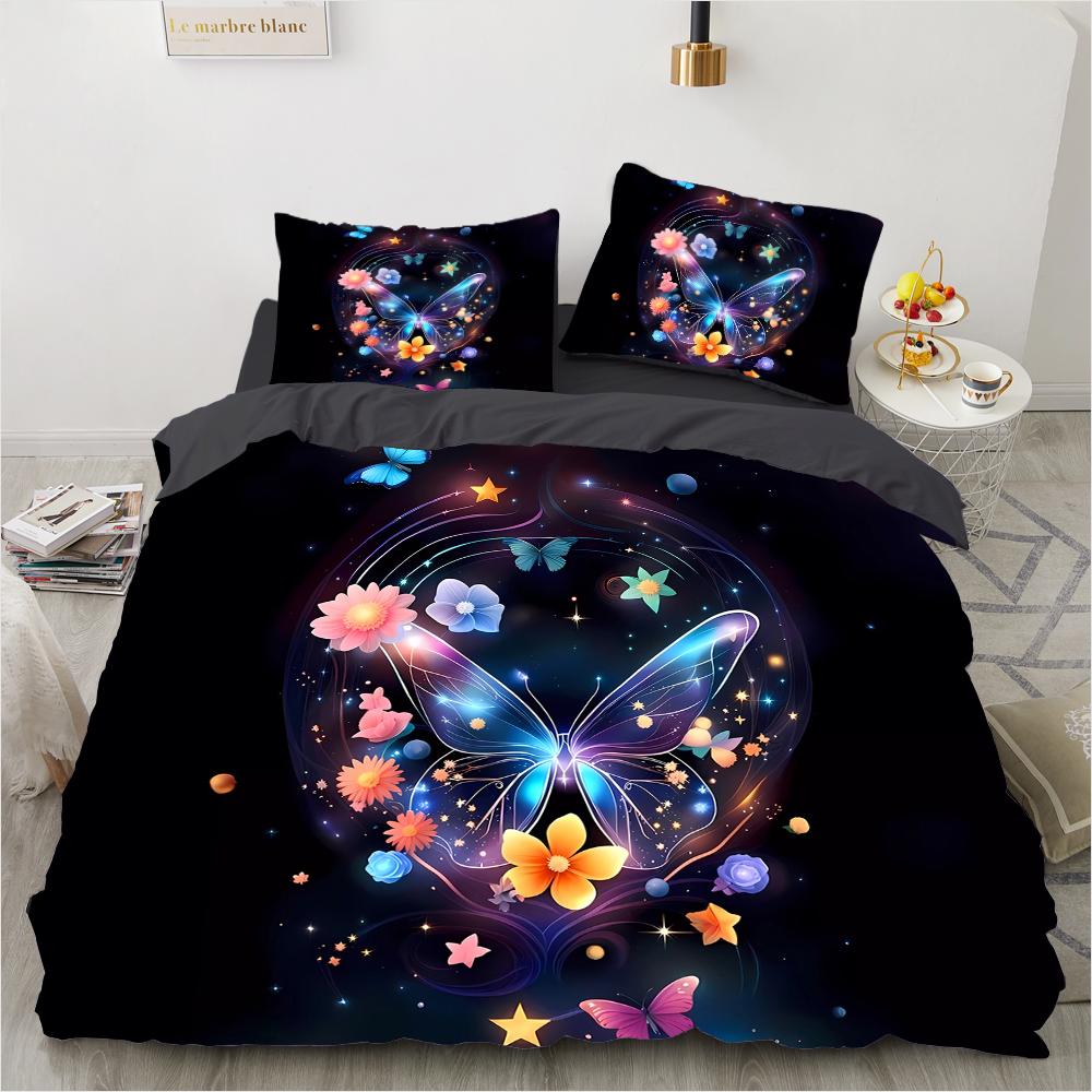 Butterfly 3D Printed Pattern (Three-piece Set) Single Double Queen Quilt Cover Pillowcase Bedding Set