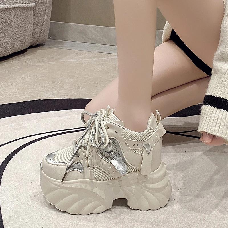 Fashion 11CM Women Thick Bottom Chunky Sneakers  Female Platform Lace Up Breathable Spring Autumn Woman Vulcanize Shoes Zapatos Mujer
