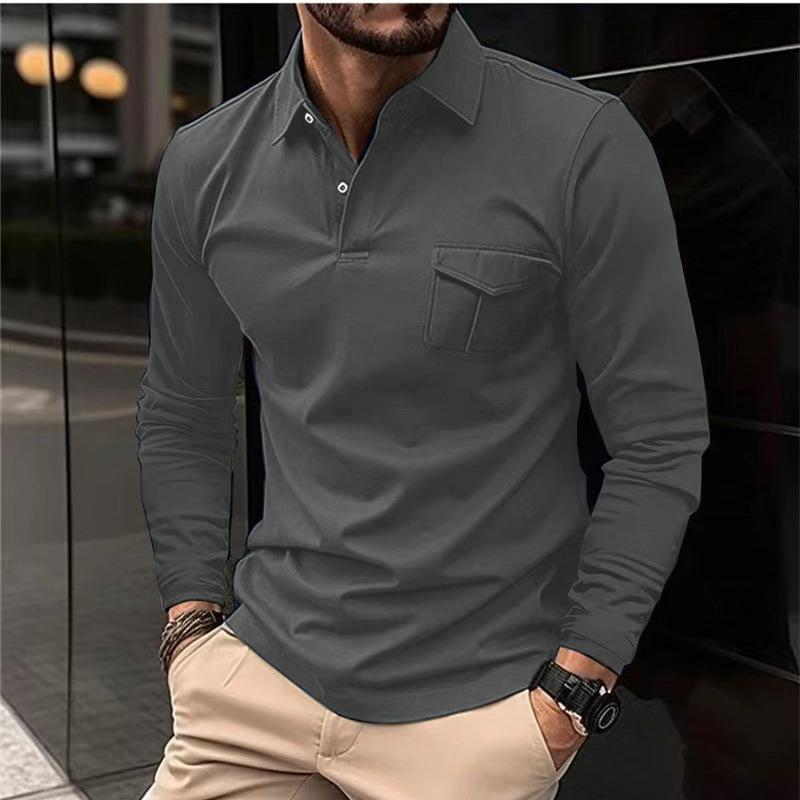 Spring/Autumn New Arrival Men's Long-Sleeved Polo Shirt Casual Collared Sports Polo Shirt Solid Colour Top