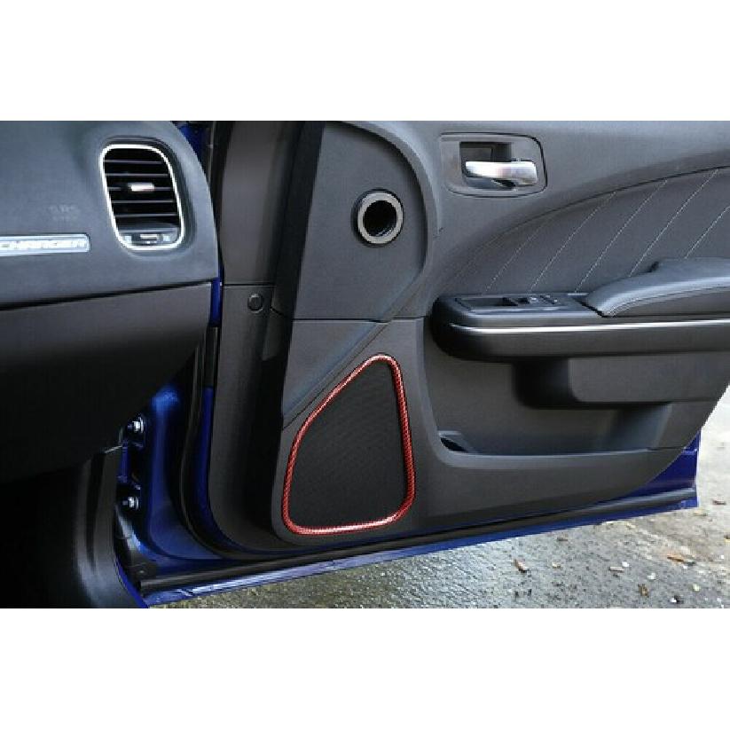 Red Carbon Fiber Front Door Speaker Stereo Cover Trim  for Dodge Charger/300C