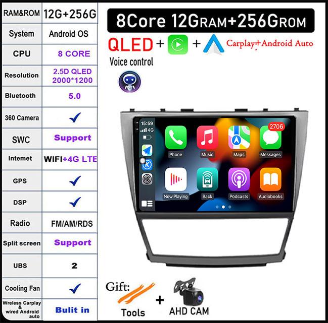 DSP 10 Inch For Toyota Camry 40 2007-2011 IPS/QLED Screen Car Radio Android 14 Autoradio Multimedia Video Navigation GPS