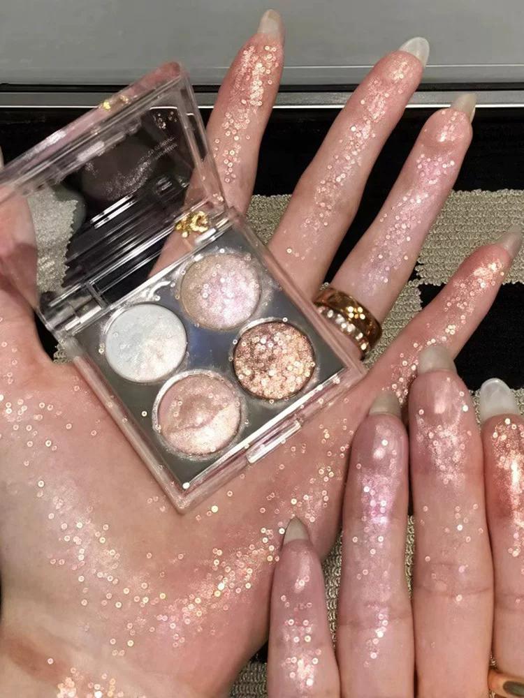 Four Color Eyeshadow Palette 2025 New Arrival Sparkling Purple Earth Color Daily Light Makeup Highlight Brightening Fine Glitter Eye Makeup