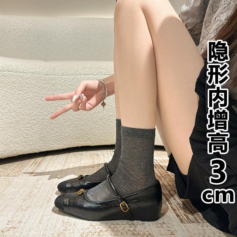 Retro inner height increase one-word buckle Mary Jane shoes women's shoes 2026 autumn and winter new French small fragrant temperament single shoes