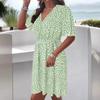 Women's Short-sleeved V-neck Lace-up Polka Dot Printed Short Dress