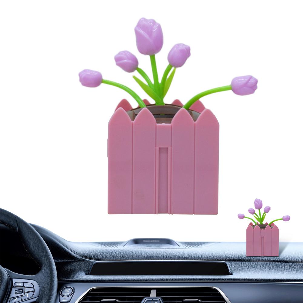 Flower Dashboard Bobblehead Solar Shaking Head Car Interior Decoration Flower In Pot Bobble Head Toy For Women Men Car Interior