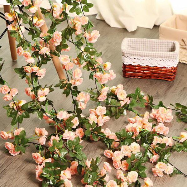 Rattan Plastic Rose Vine Artificial Flowers for Wedding Décor, Ceiling or Wall Hanging, and Air Conditioning Pipe Cover