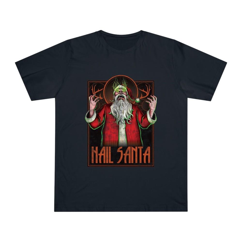 Hail Funny Scary Santa Halloween Tshirt Bat Horror Trick Treat Unisex Tee Top