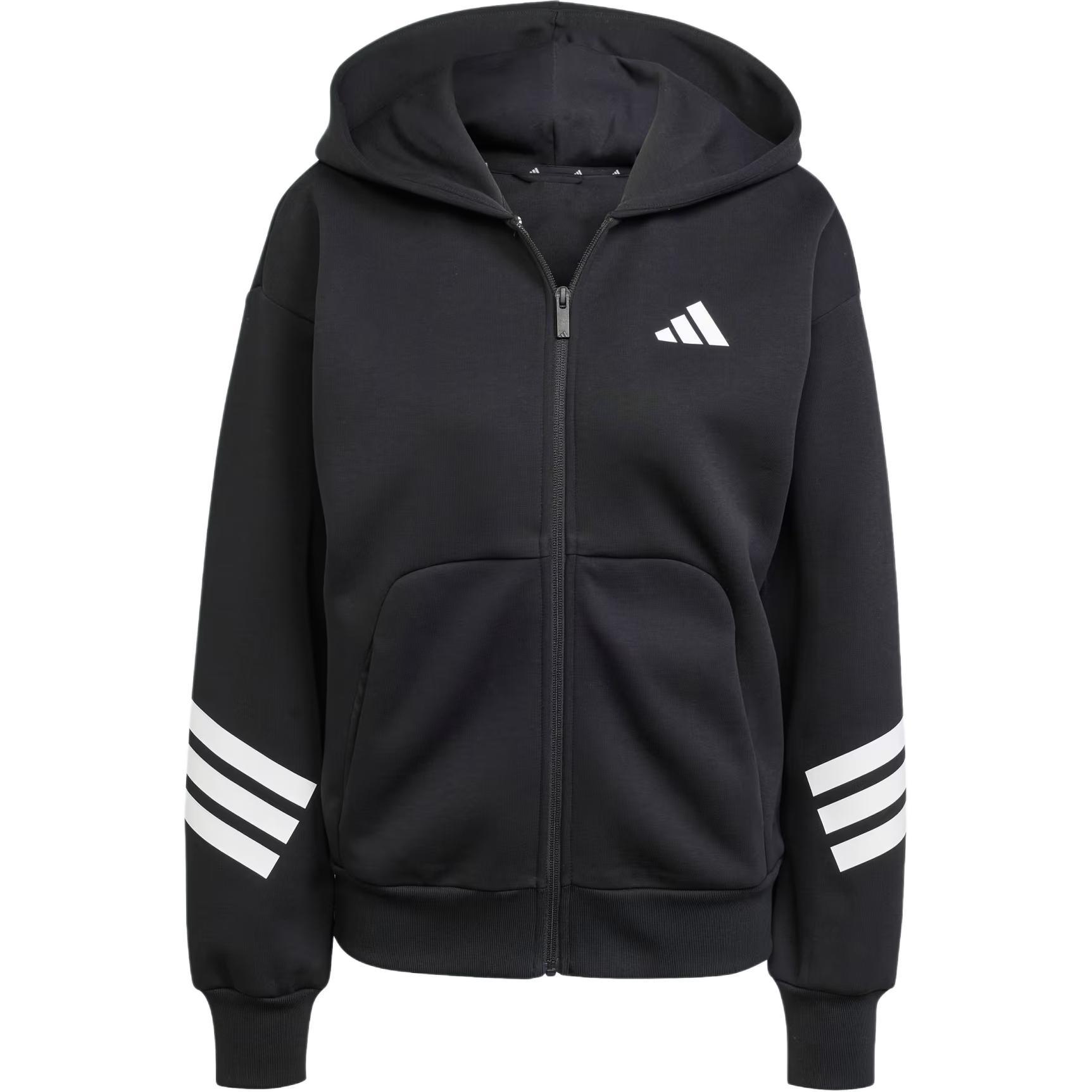 (WMNS) adidas Future Icons 3-Stripes Full-Zip Hoodie Asia Sizing  Black White  Women s JE0171 L