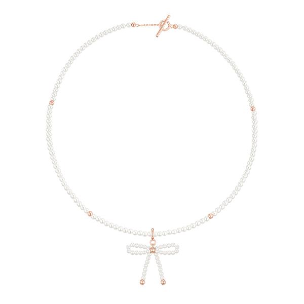 Jestina Mariel Ribbon Pearl Bead Necklace + Pendant Set (Set-J0-0908)