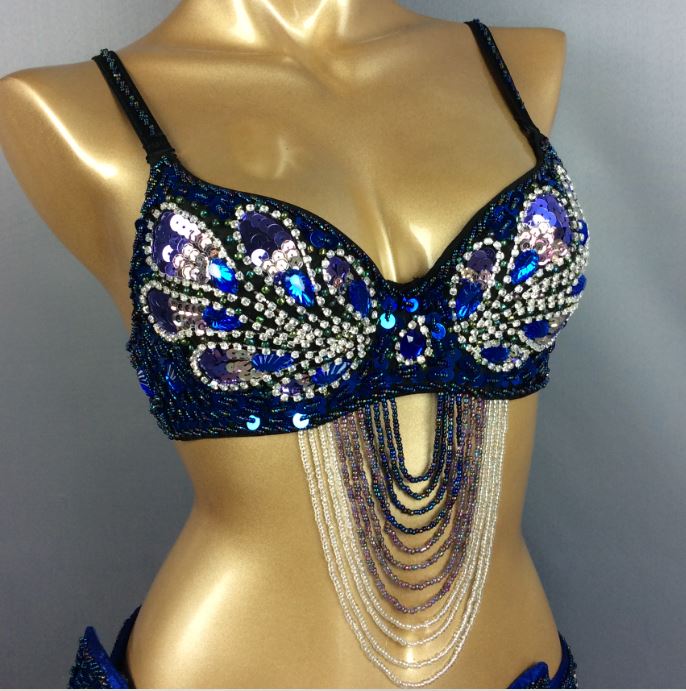 Damen Perlen Pailletten Samba Karneval Bauchtanz BH Top für Halloween Tanz EDC Rave Mardi Gras Nachtparty Bühnenauftritt
