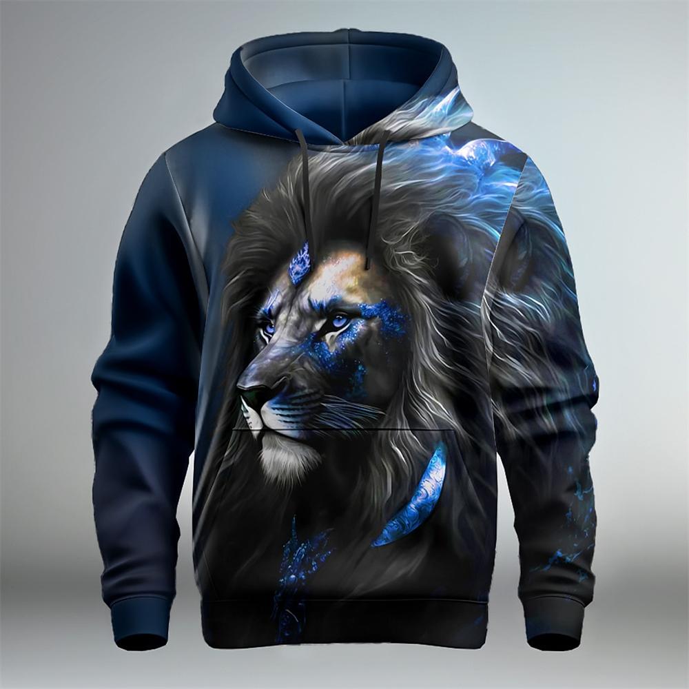 Animal Lion Pattern 3D Printed Men's Hoodie Spring and Autumn Casual Long Sleeve Hoodie Street Loose Sweatshirts Men's Tops