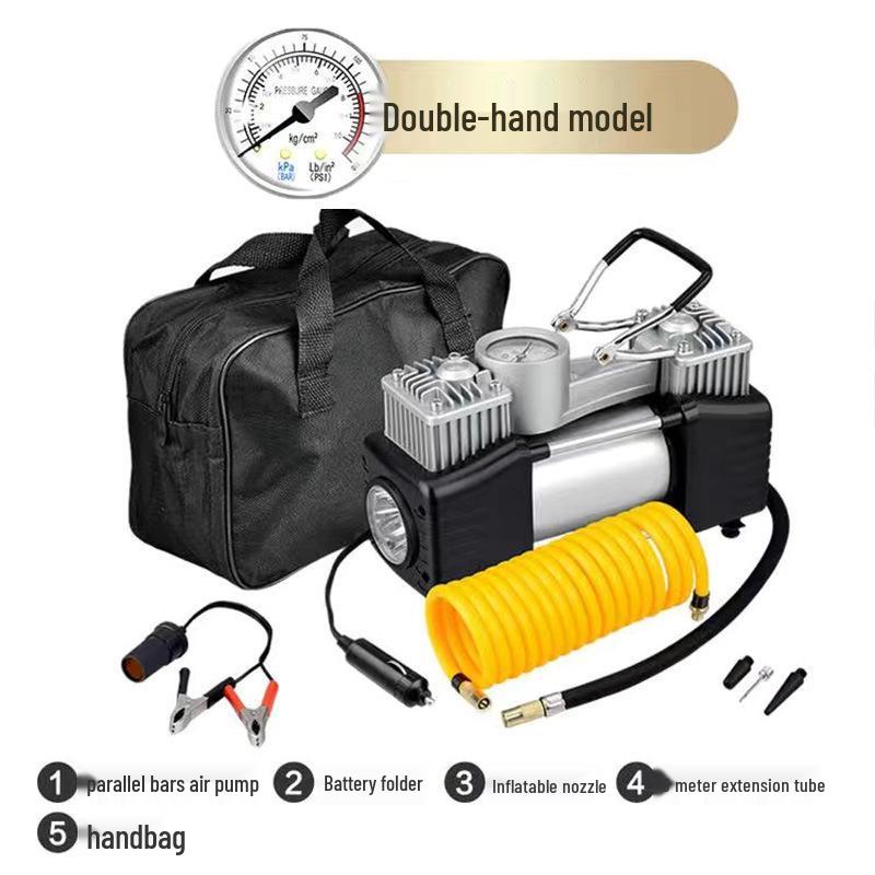 150W Dual Cylinder Car Air Pump - Automatic Stop High-Pressure Inflatable for Tires