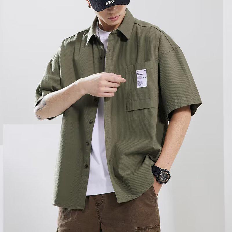 Men's Summer Loose Short Sleeve American Work Shirt, Trendy Japanese Retro Cardigan Button-Down, Plus Size Available.