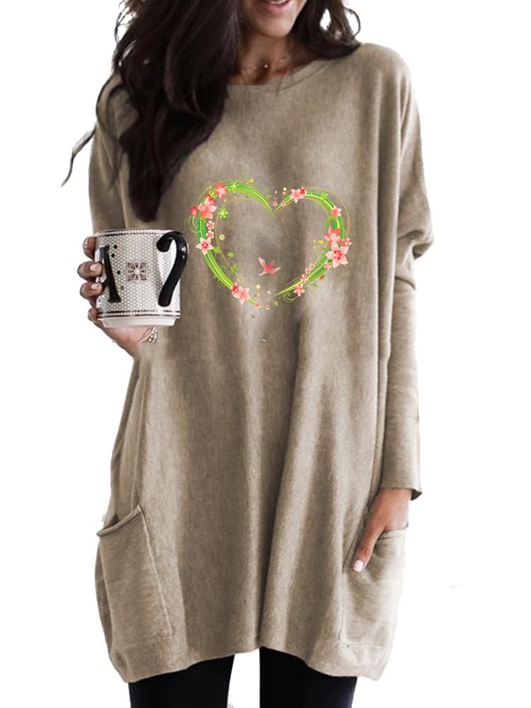 Ladies Sweatshirt Women's Long Tunic with Pockets Loose Fit Fashion Printed Logn Sleeve Top
