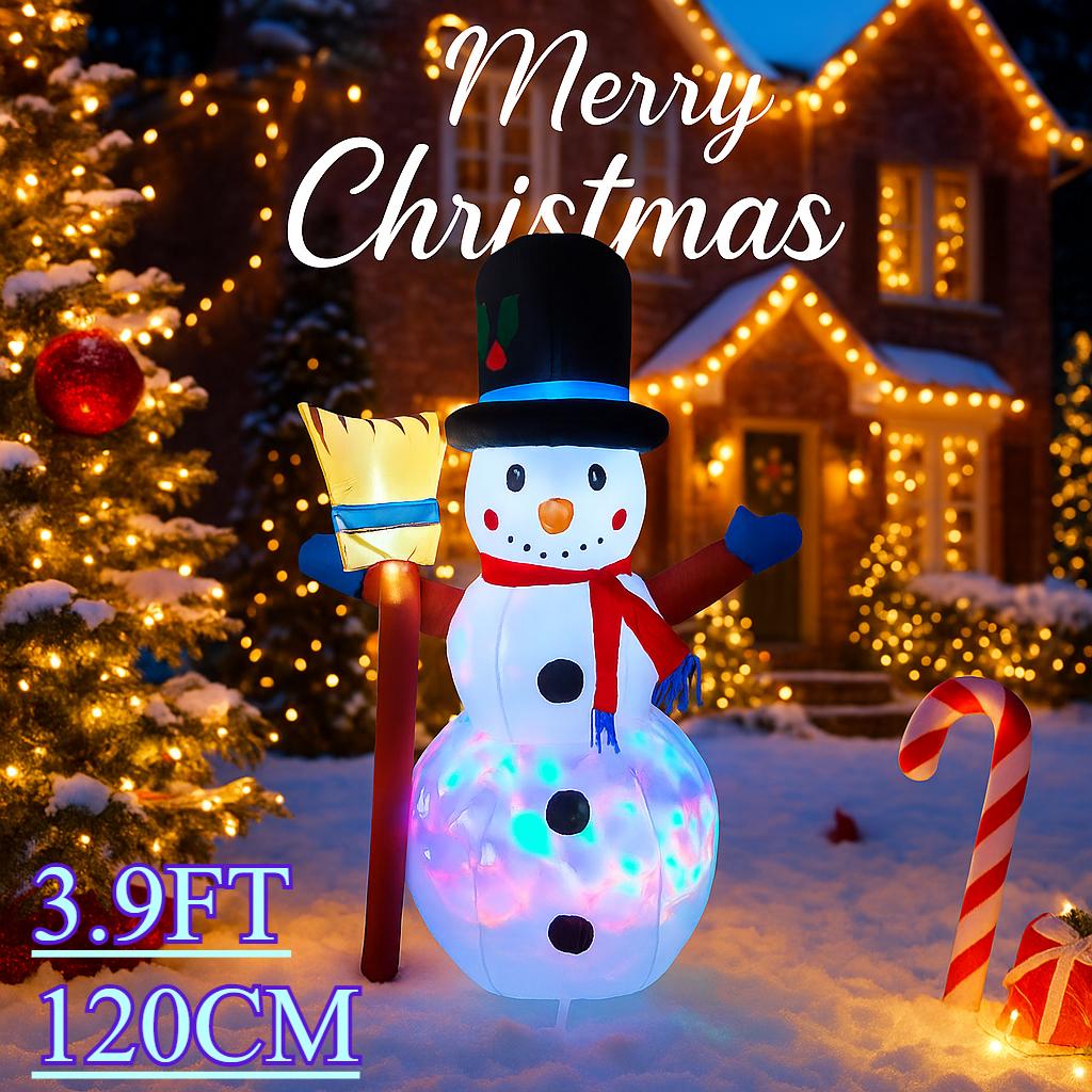 3.9FT Xmas Holiday Inflatable Yard Decor LED Snowman Broom Christma Outdoor Home Decoration Ornament Festive Toy Gift Supplies
