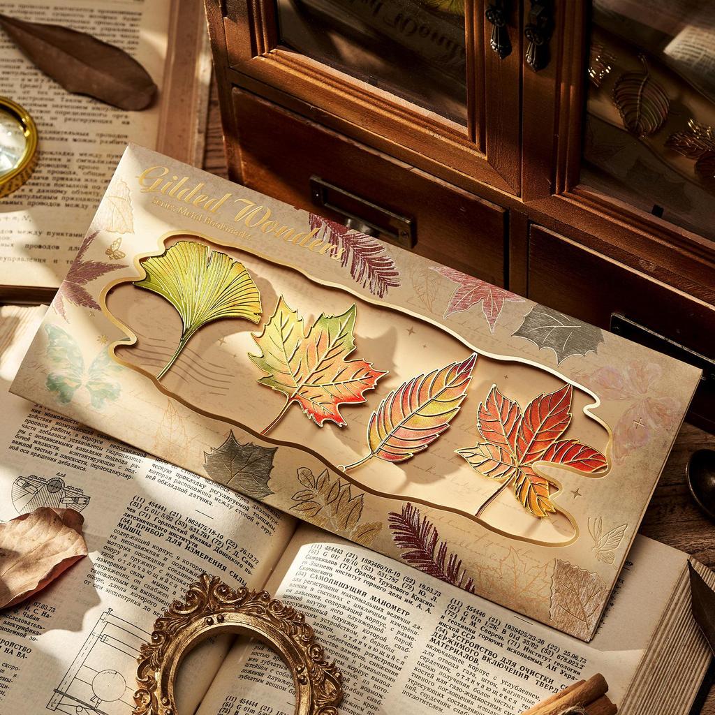 Teacher's Day Retro Leaf Metal Bookmark – High-Value, Creative Gift Box with Leaf Veins Design.