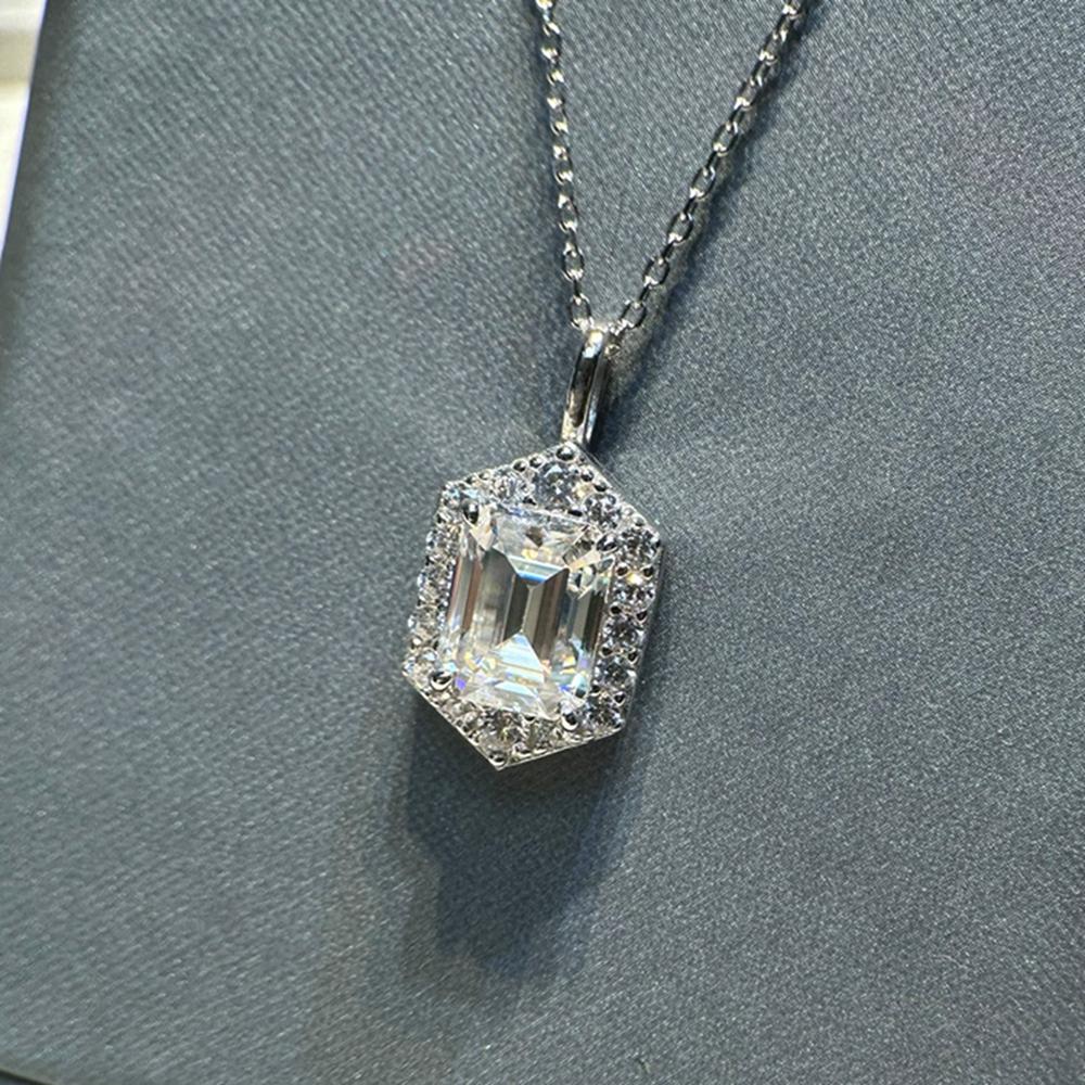 Vinregem 100% Argento Sterling 925 VVS1 3EX Colore D 3CT 7*9 MM Taglio Smeraldo Vera Pietra Preziosa Diamante Moissanite Pendente Collana Gioielleria Fine GRA