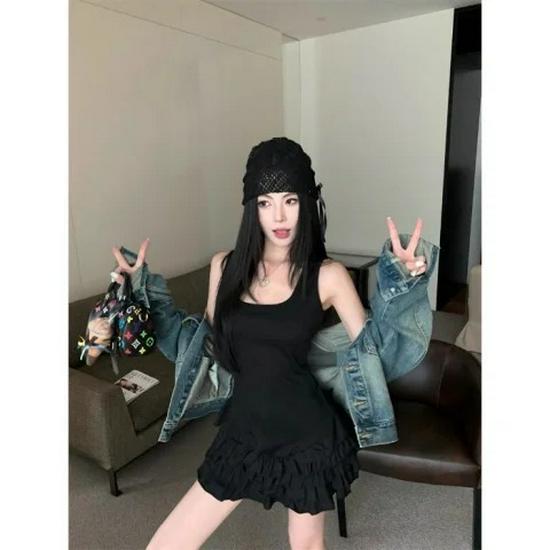 Women's Sleeveless French Knitted Vest Dress - Waist-Cinching First Love Style Little White Dress