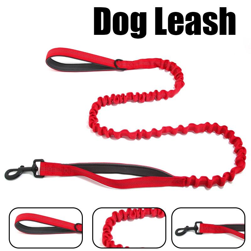 Dual Handle Elastic Dog Leash Shock Absorb Bungee Reflective Walking Lead for Medium Large Dogs Anti-Burst Pets Training Leash