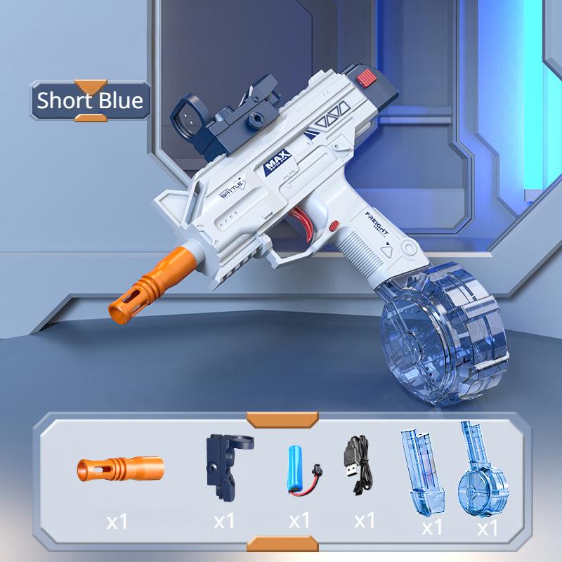 Pistola ad Acqua Elettrica Uzi Sparo Continuo Giocattoli Estivi per Piscina Pistola con Mirino Silenziatore Divertimento all'Aperto Prop Gioco Cs per Bambini
